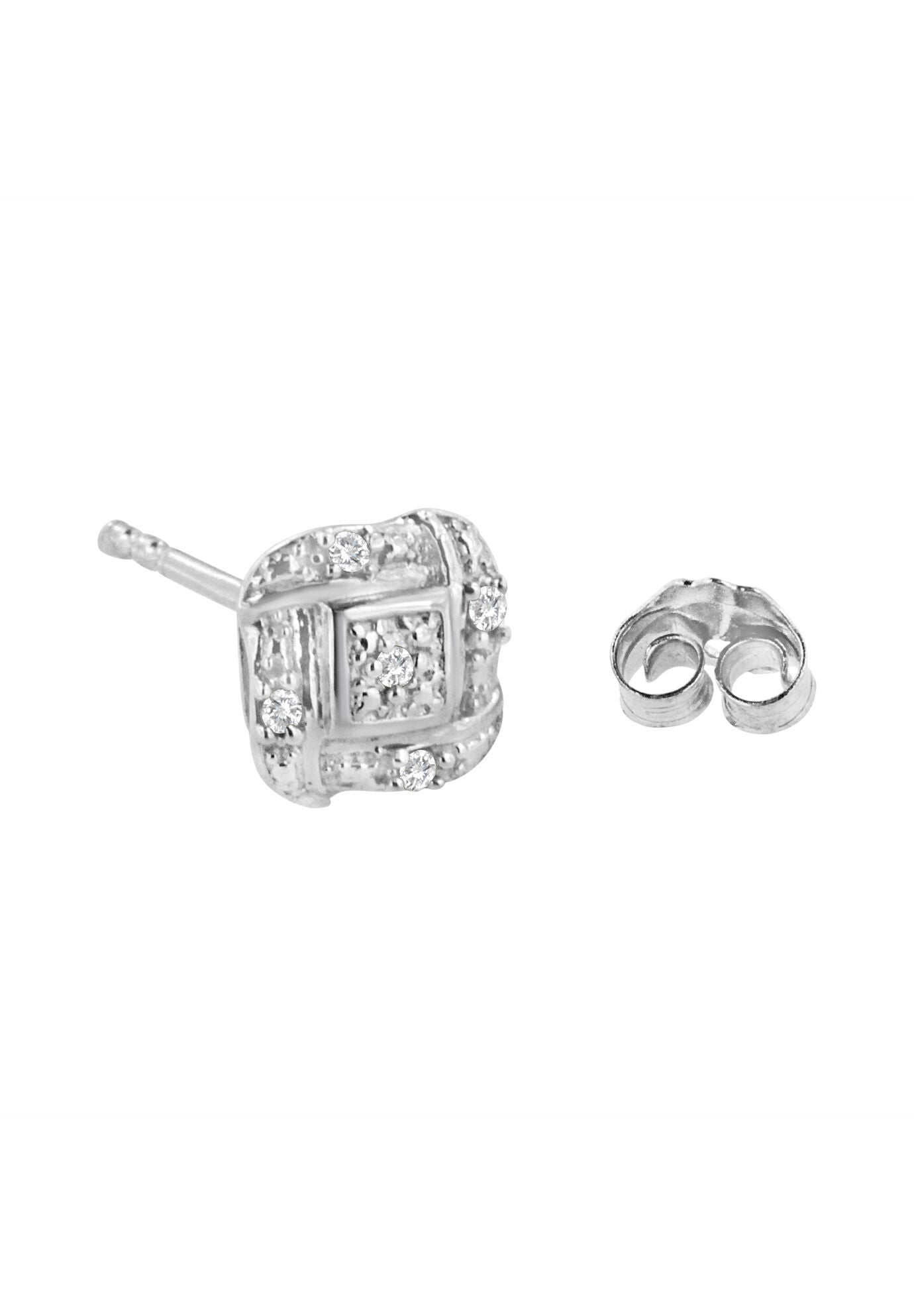 Sterling Silver Roundcut Diamond Accent Swirl Square Knot Stud Earrings, , alternate image number 3