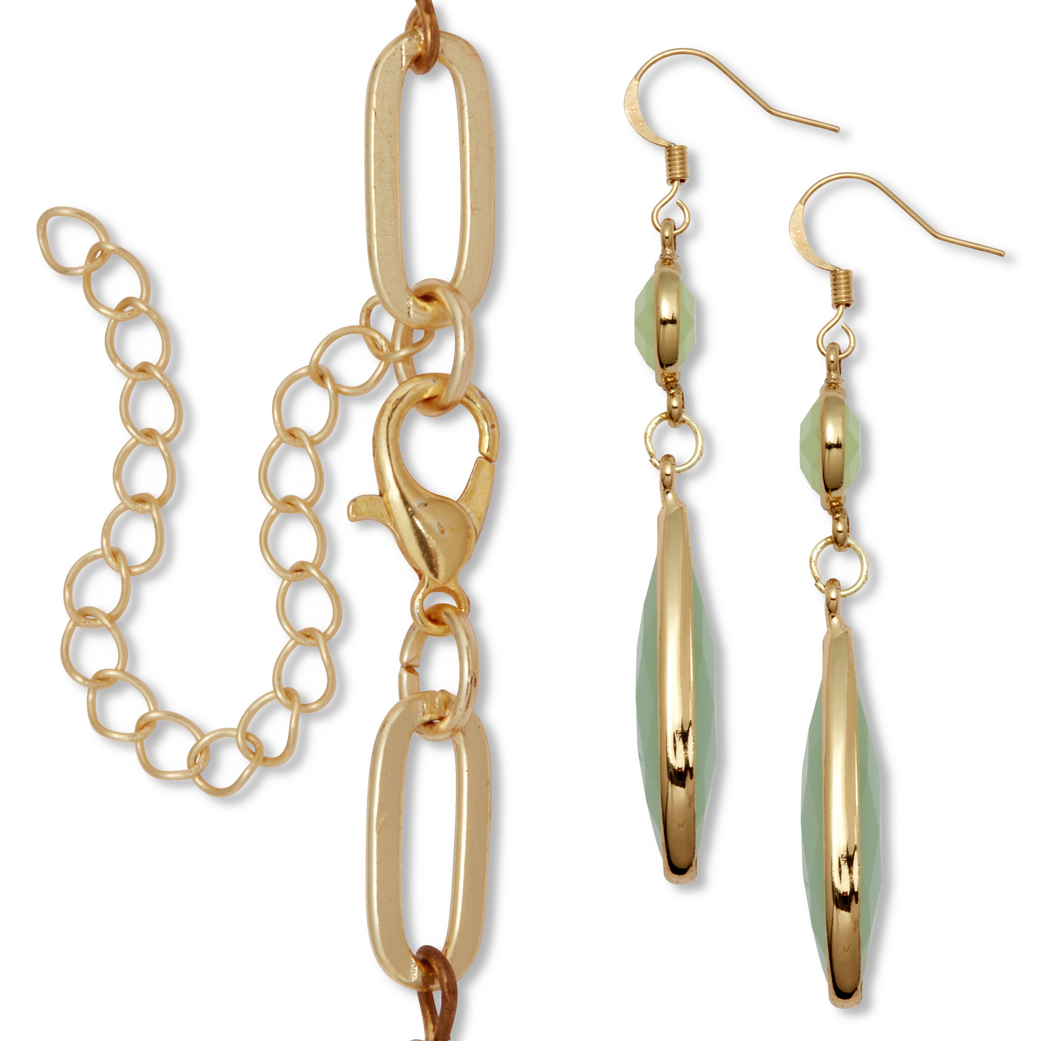Opaque Green Crystal and Genuine Aventurine Goldtone Jewelry Set, GREEN, on-hover image number 1