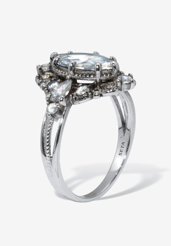 2.72 Tcw Marquise Cut Cubic Zirconia Platinum-Plated Ring, , on-hover image number null