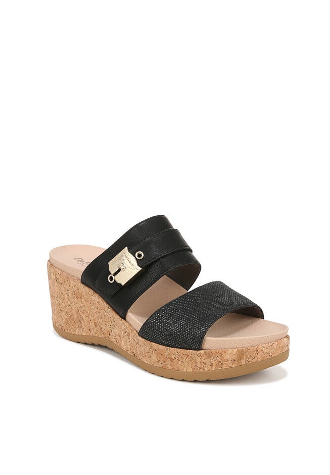 Cali Vibe Wedge Sandal, BLACK FAUX LEATHER, hi-res image number null
