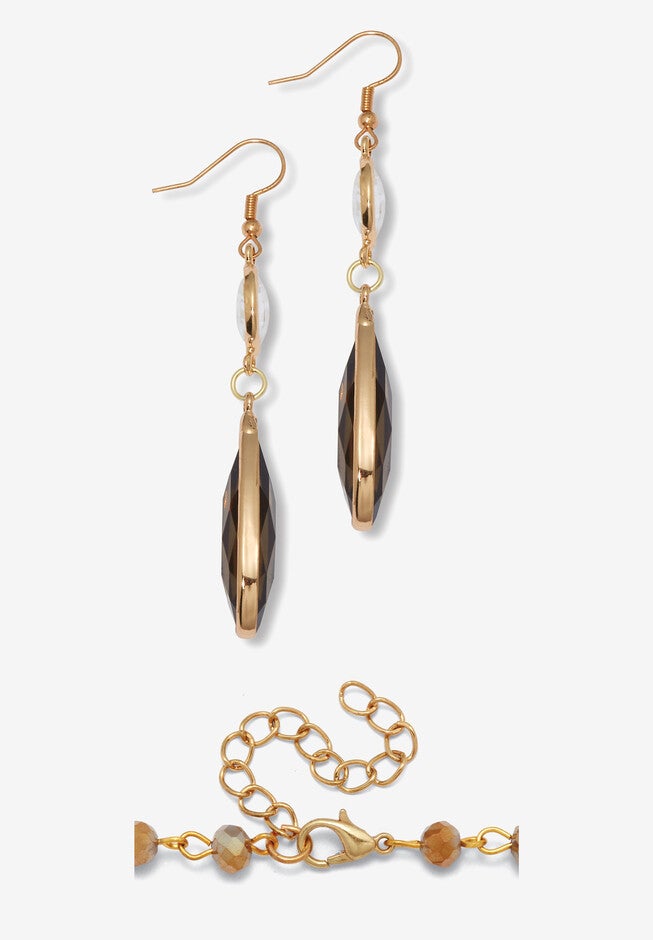 Smoky Crystal Goldtone Drop Necklace And Crystal Earrings, 2-Piece Set, , on-hover image number null