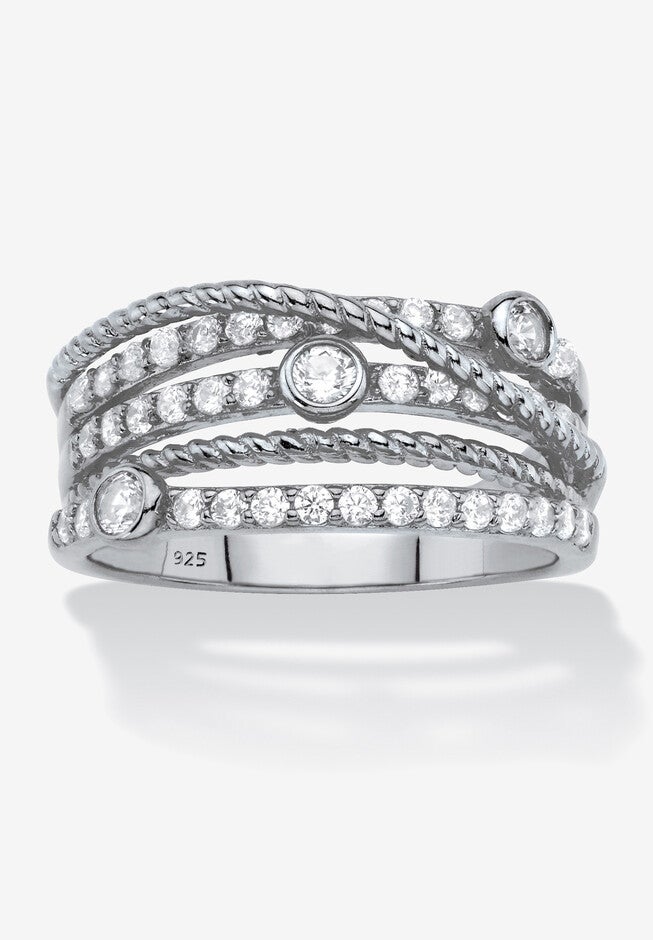 .75 Cttw .925 Sterling Silver Cubic Zirconia Multi-Band Highway Ring, SILVER, hi-res image number null