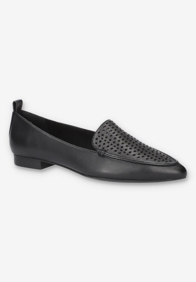 Alessi Perf Pointed Toe Flat, BLACK LEATHER, hi-res image number 0