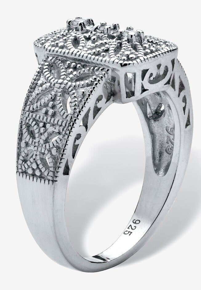 Diamond Accent Platinum-Plated Sterling Silver Filigree Ring, , on-hover image number null