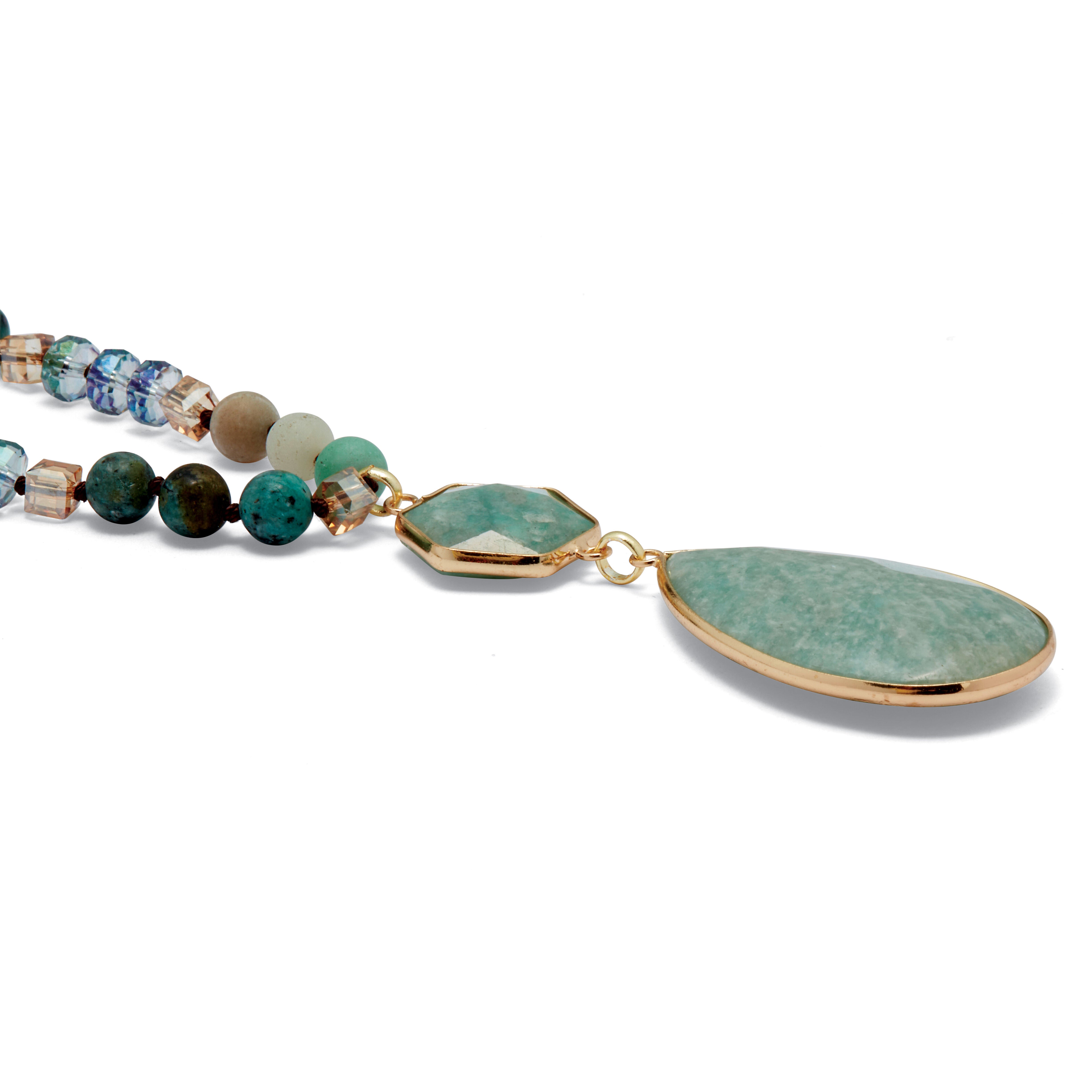 Genuine Green Aventurine Goldtone Beaded Drop Necklace 36-inch, GREEN, on-hover image number 1