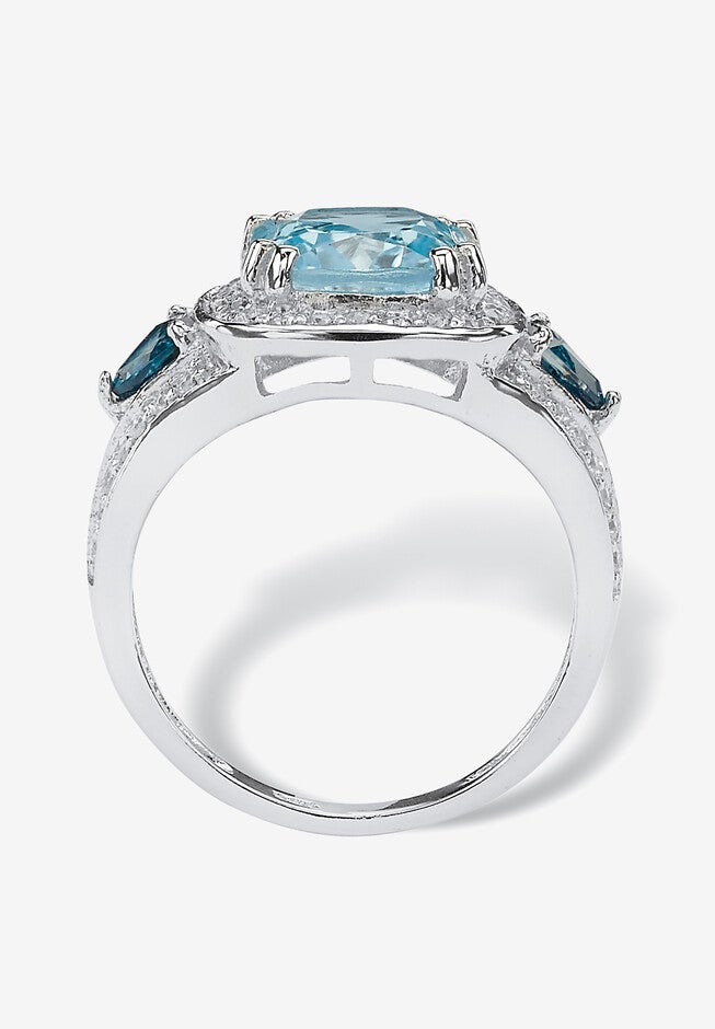 5.13 Tcw London Blue Topaz And Cz Halo Ring Platinum-Plated Sterling Silver, , on-hover image number 1