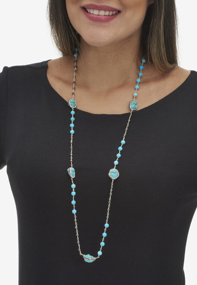 Genuine And Simulated Turquoise Silvertone Necklace Set 36-Inch, , alternate image number null