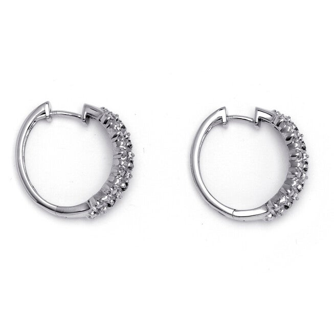 1/10 TCW Ice Diamond Huggie-Hoop Earrings in Platinum-plated Sterling Silver, WHITE, on-hover image number null