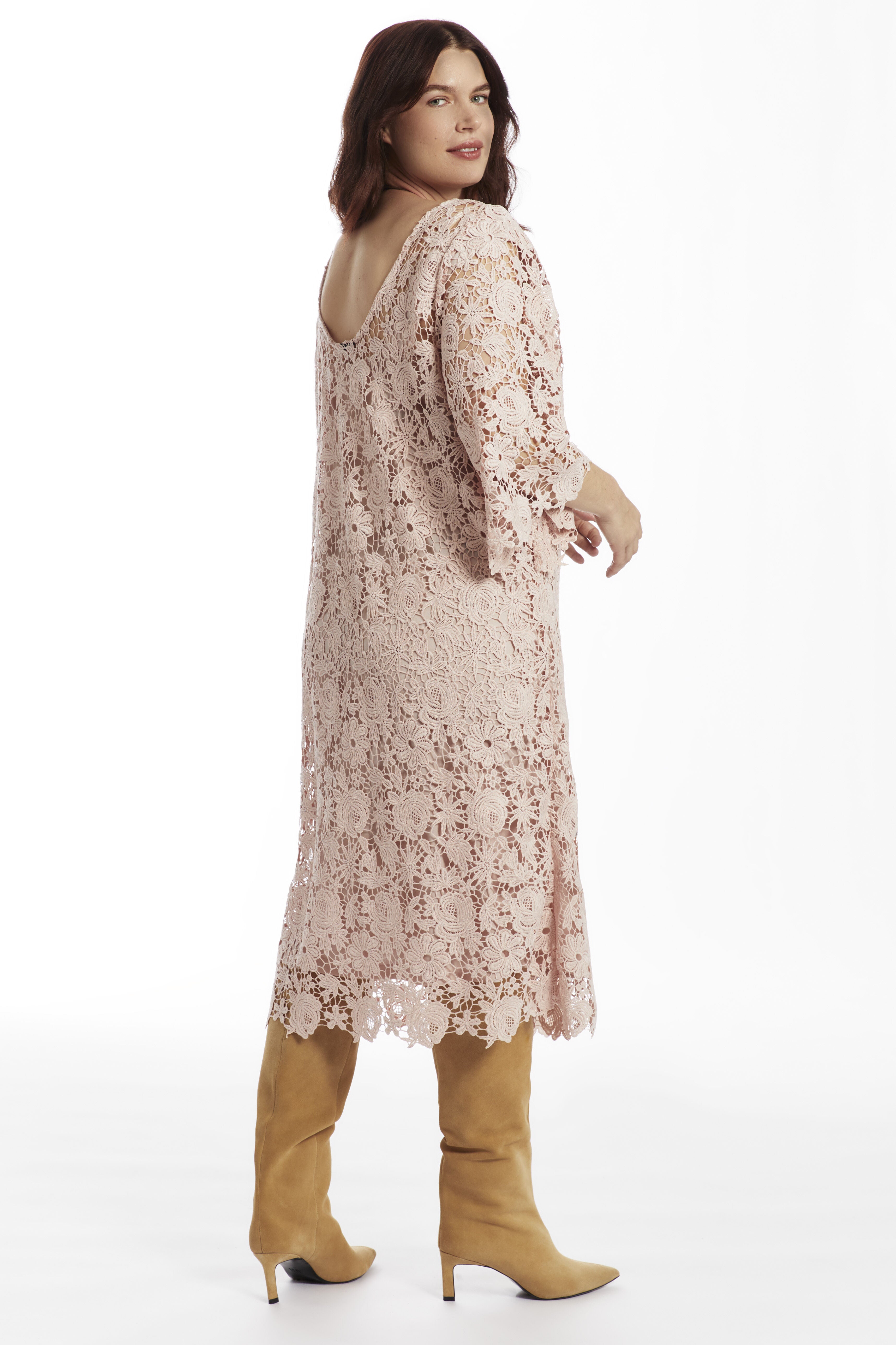 Bell-Sleeve Lace Midi Dress, SEPIA ROSE, alternate image number 2