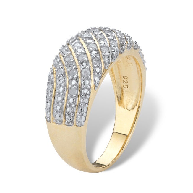 1/4 Cttw. Round Diamond 14k Gold-plated Sterling Silver Multi-Row Dome Ring, WHITE, on-hover image number null