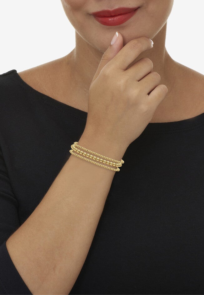 Goldtone Ball Bead Bracelets 7-inch length plus 2-inch extension, 3-Piece Set, , alternate image number null