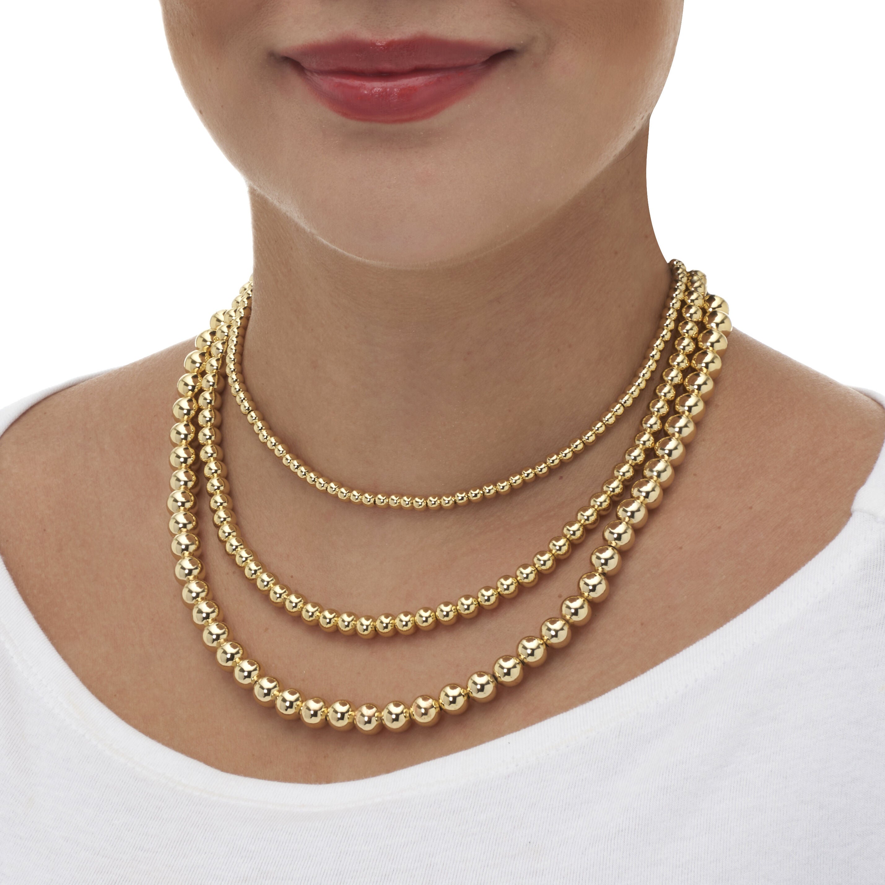 Goldtone Ball Bead Necklaces 24-inch, 3-Piece Set, GOLD, alternate image number 2