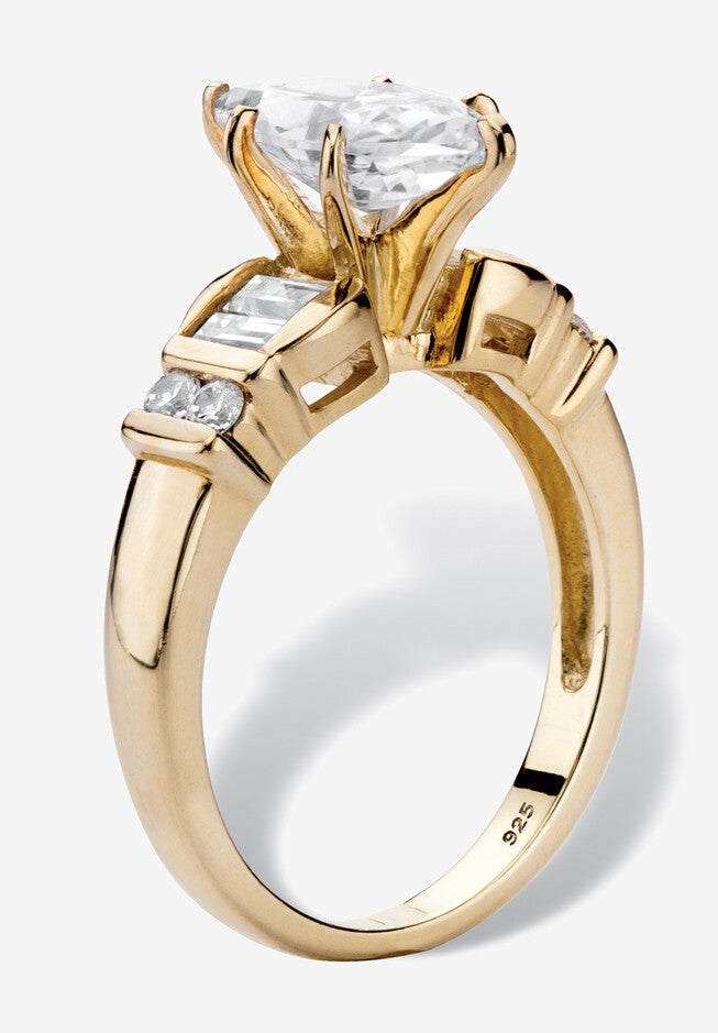 2.69 Cttw 14K Gold-Plated Silver Marquise-Cut Cubic Zirconia Engagement Ring, , on-hover image number null