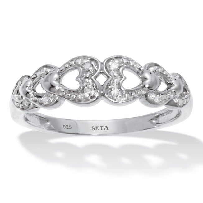 .039 TCW Diamond Heart Link Platinum Over Sterling Silver Ring, WHITE, hi-res image number null