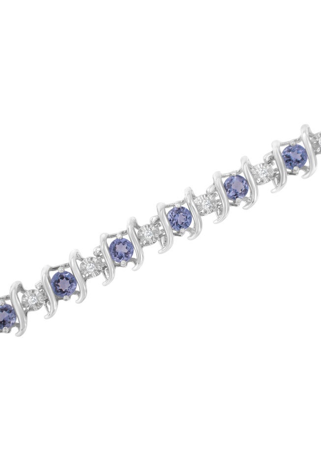 Sterling Silver Gemstone & Round Diamond Tennis Bracelet Tanzanite December Birthstone, , alternate image number 3