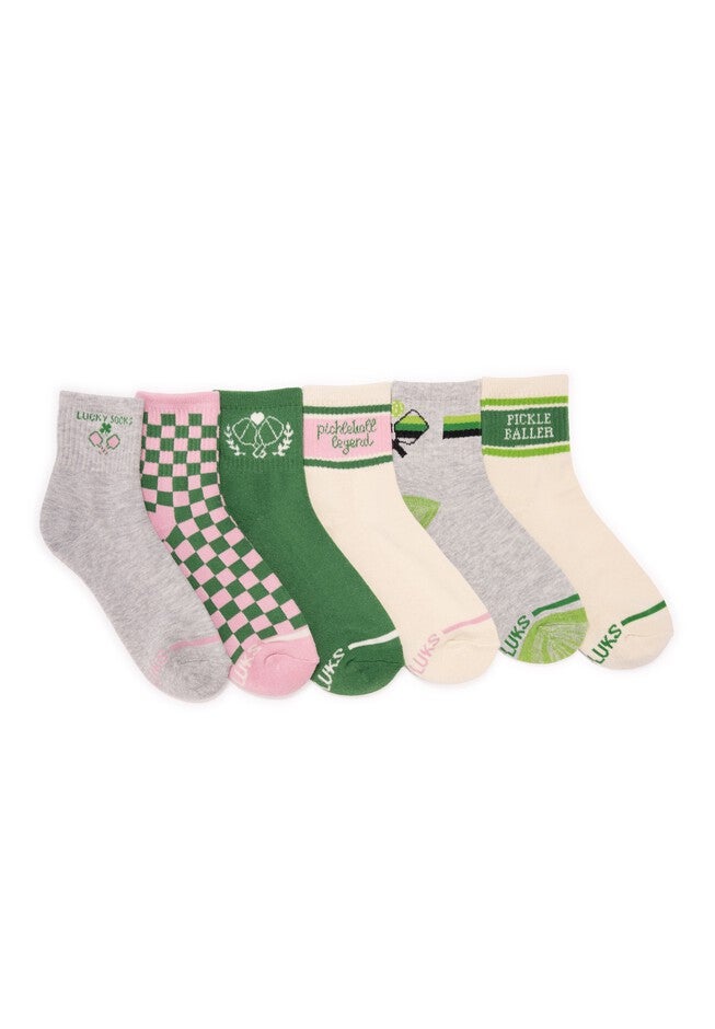 Women'S 6 Pack Pickleball Quarter Crew Socks, PINK GREEN, hi-res image number null