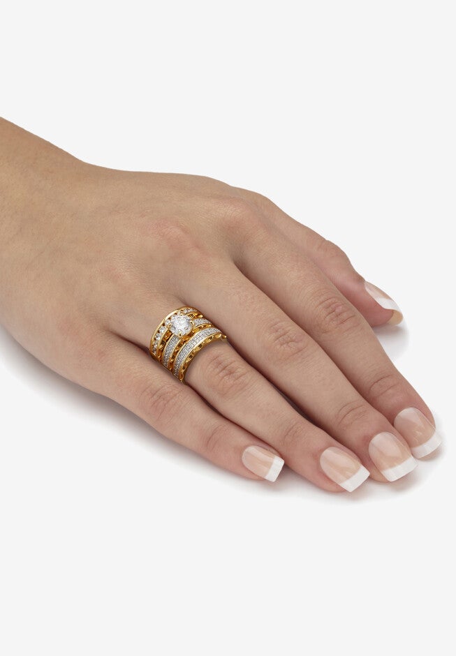 3 Piece 3.38 Tcw Round Cubic Zirconia 14K Yellow Gold-Plated Bridal Ring Set, , alternate image number null