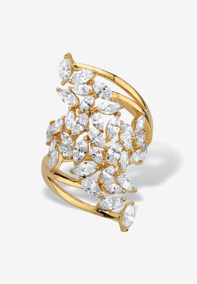 4.25 Cttw. 14K Gold-Plated Sterling Silver Marquise Cubic Zirconia Cluster Ring, SILVER, hi-res image number null