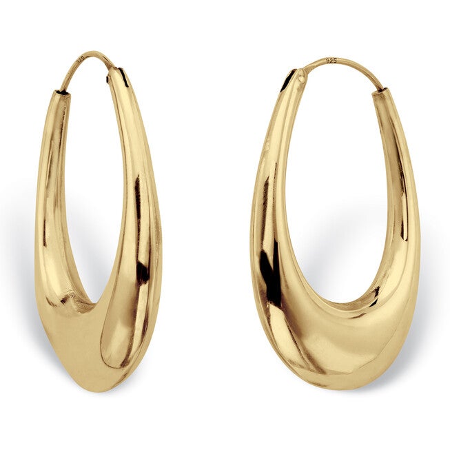 Polished Oval Puffed Hoop Earrings 18K Gold Plated .925 Sterling Silver, GOLD, hi-res image number 0