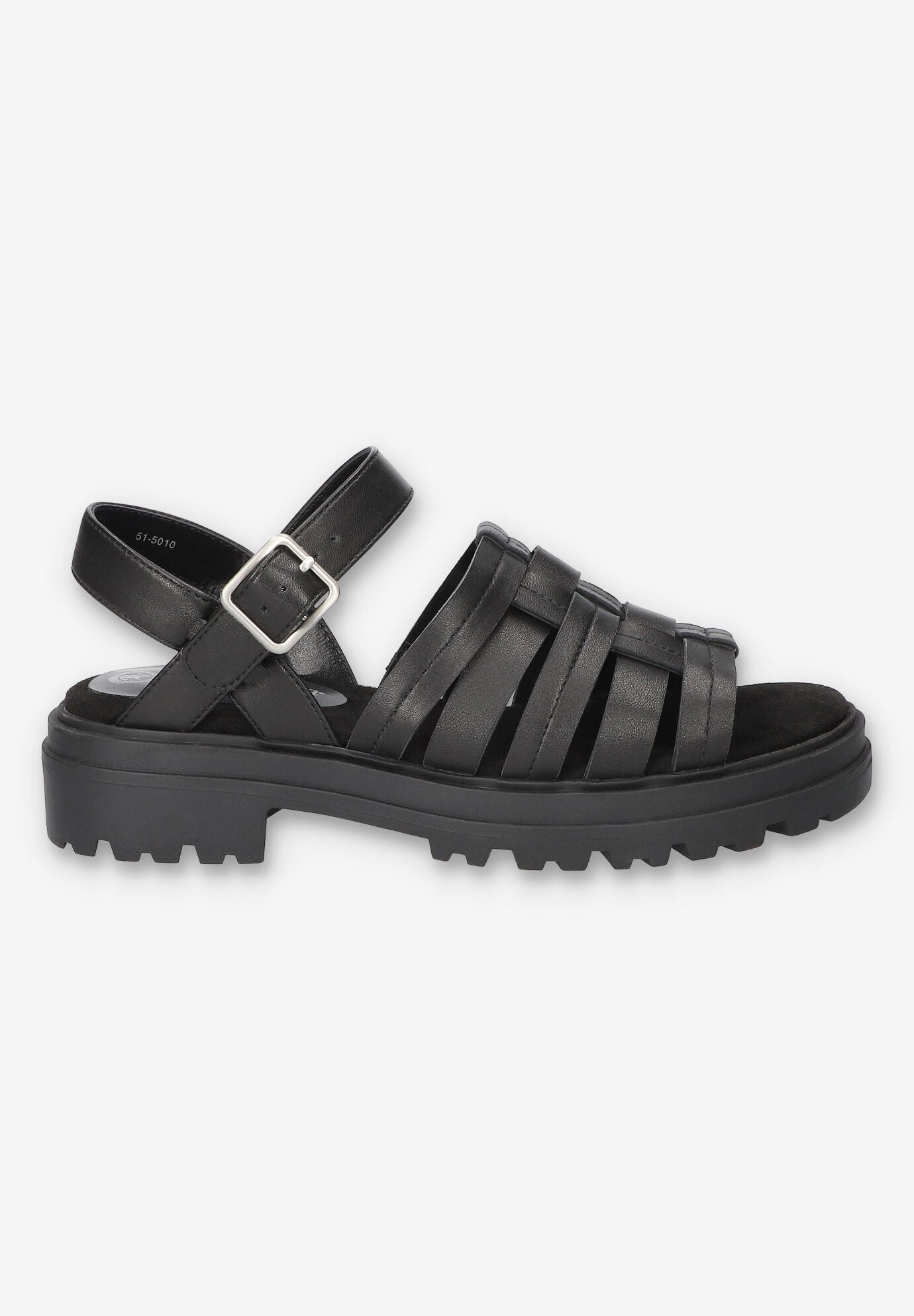 Loni Lug Sole Fisherman Sandal, BLACK LEATHER, alternate image number 2
