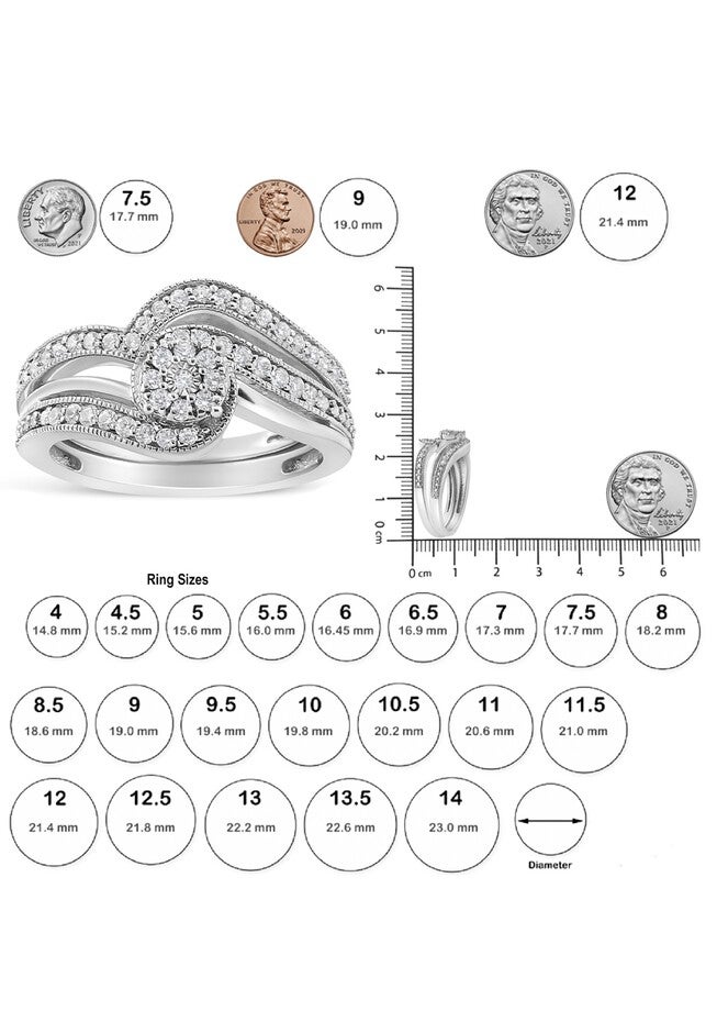 Silver 1/3Ct Cttw Multi-Diamond Bypass Vintage-Style Bridal Set, , alternate image number null