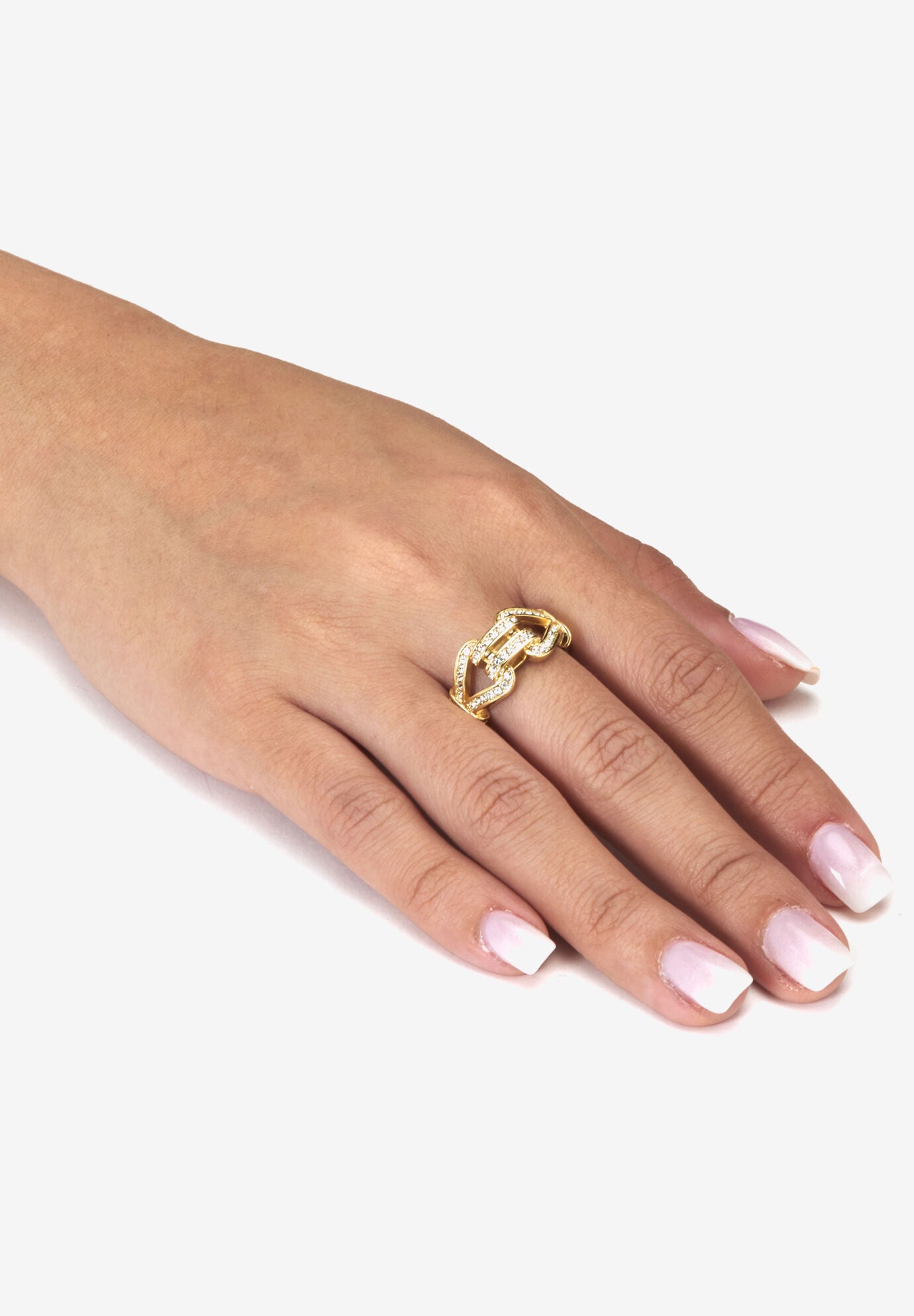 Round Crystal 14K Yellow Gold-Plated Link Ring, , alternate image number 2