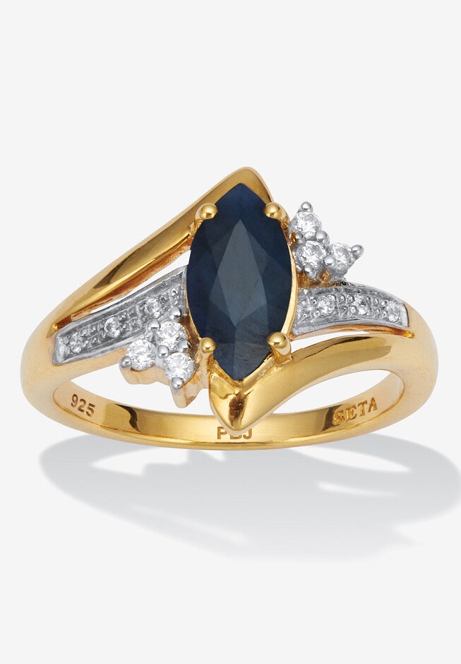 Marquise Cut Midnight Blue Sapphire And Cz 18K Gold-Plated Sterling Silver Ring, BLUE, hi-res image number null
