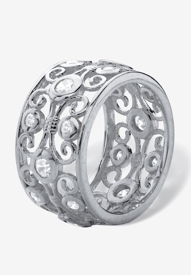 1 Tcw Round Cubic Zirconia .925 Sterling Silver Scroll Eternity Ring, , on-hover image number null