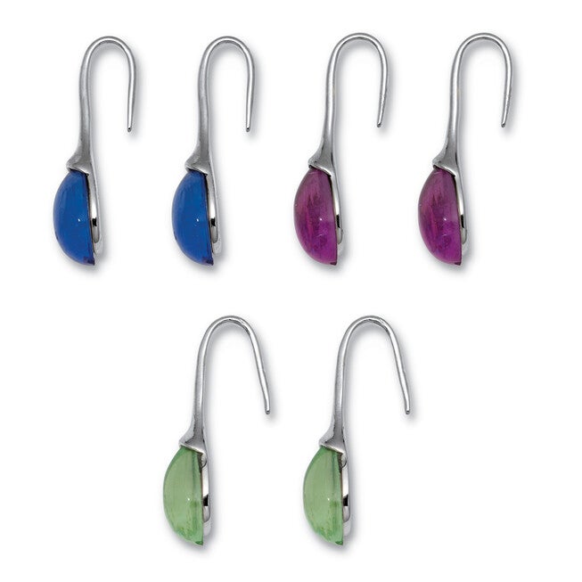 Pear Shaped Colorful Crystal Silvertone Drop Earrings, 3-Pair Set, BLUE, on-hover image number null