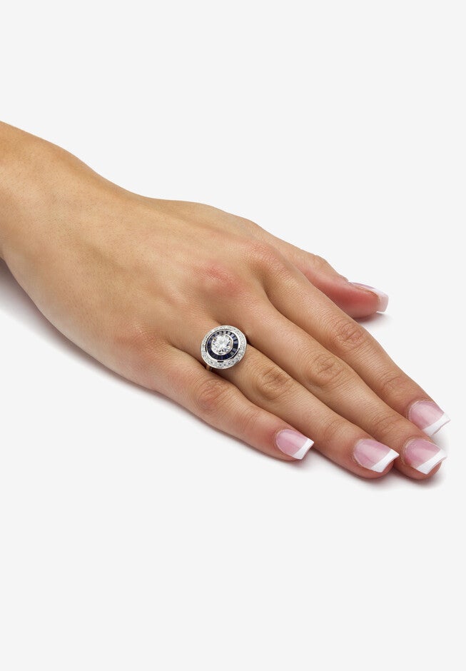 3.46 Tcw Round Cz And Sapphire Circle Ring In Platinum-Plated Sterling Silver, , alternate image number null