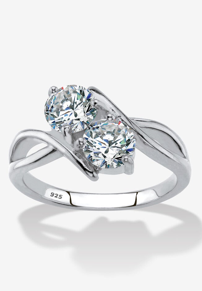 1.96 Cttw Cubic Zirconia .925 Sterling Silver 2-Stone Bypass Ring, SILVER, hi-res image number 0