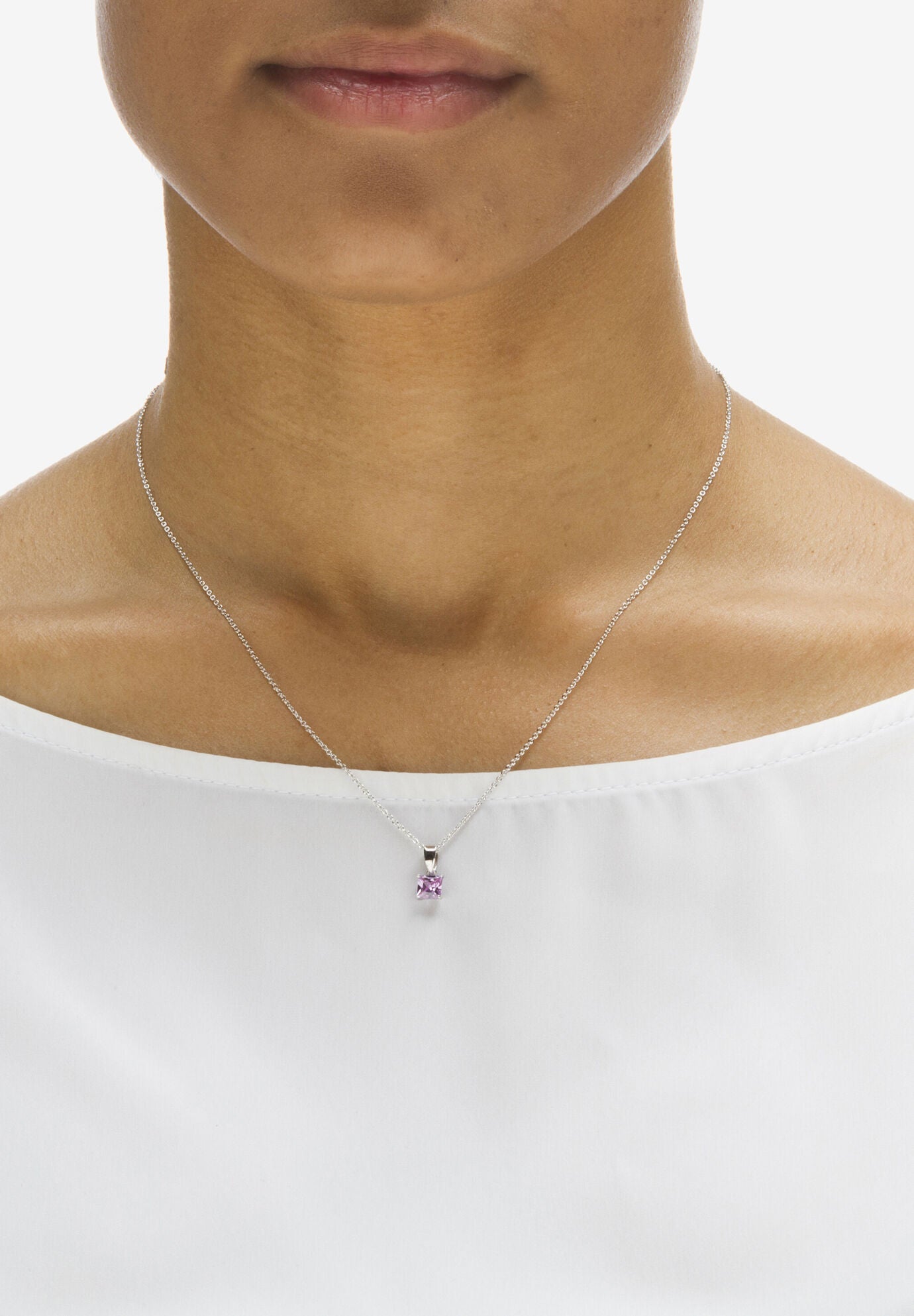 Simulated Birthstone .925 Silver Necklace 18 inches, , alternate image number 2