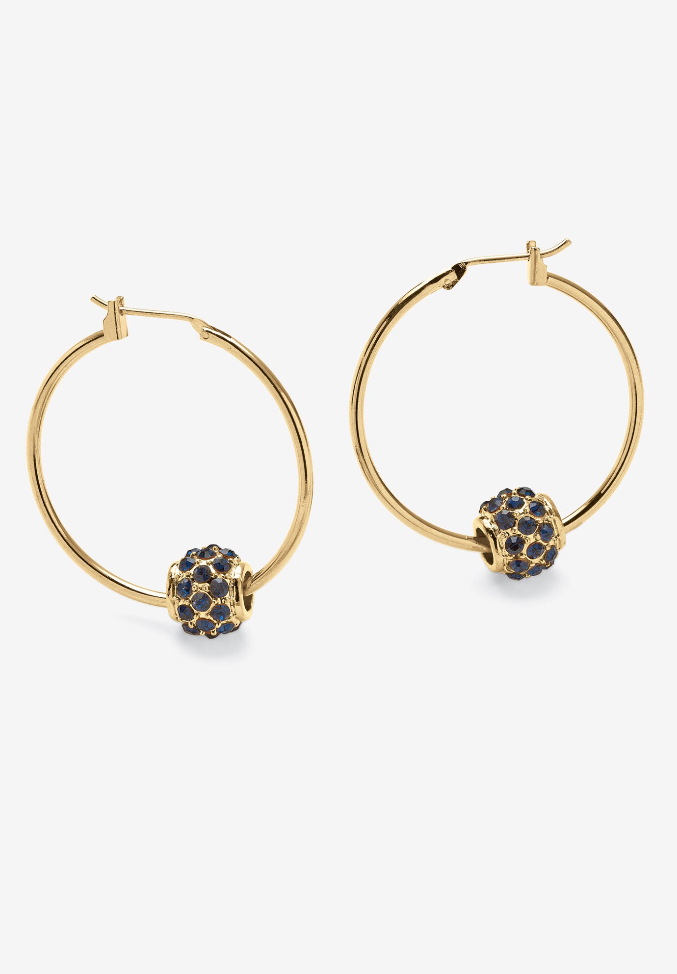Goldtone Charm Hoop Earrings (32mm) Round Simulated Birthstone, SEPTEMBER, hi-res image number 0