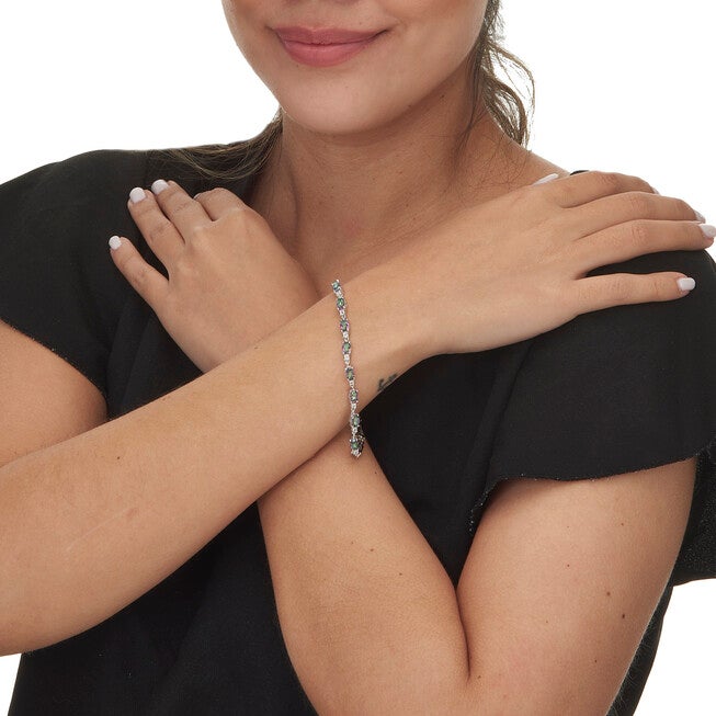 9.76 TCW Oval Cut Genuine Mystic Fire Topaz Sterling Silver Bracelet, GREEN, alternate image number 2