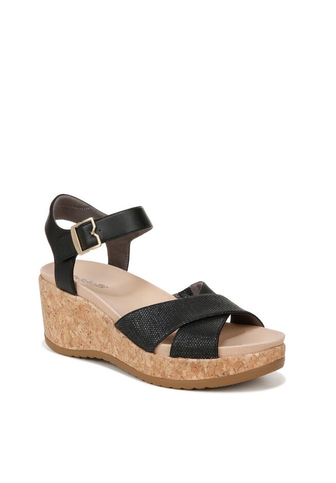 Citrine Sun Wedge Sandal, BLACK FAUX LEATHER, hi-res image number 0