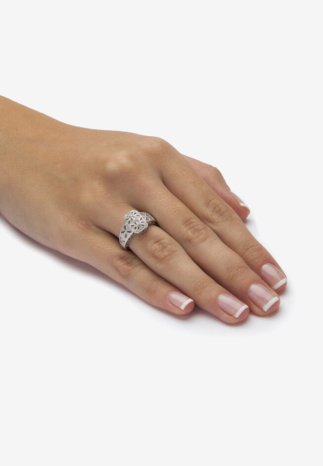 Diamond Accent Platinum-Plated Sterling Silver Filigree Ring, , alternate image number null