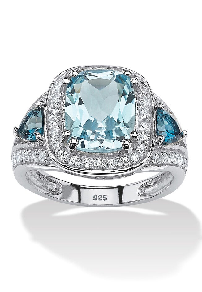 5.13 Tcw London Blue Topaz And Cz Halo Ring Platinum-Plated Sterling Silver, BLUE, hi-res image number 0