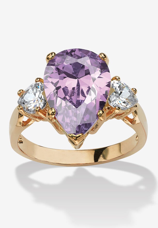 6.41Tcw Purple Pear-Shaped Cubic Zirconia Ring Yellow Gold-Plated, PURPLE, hi-res image number null