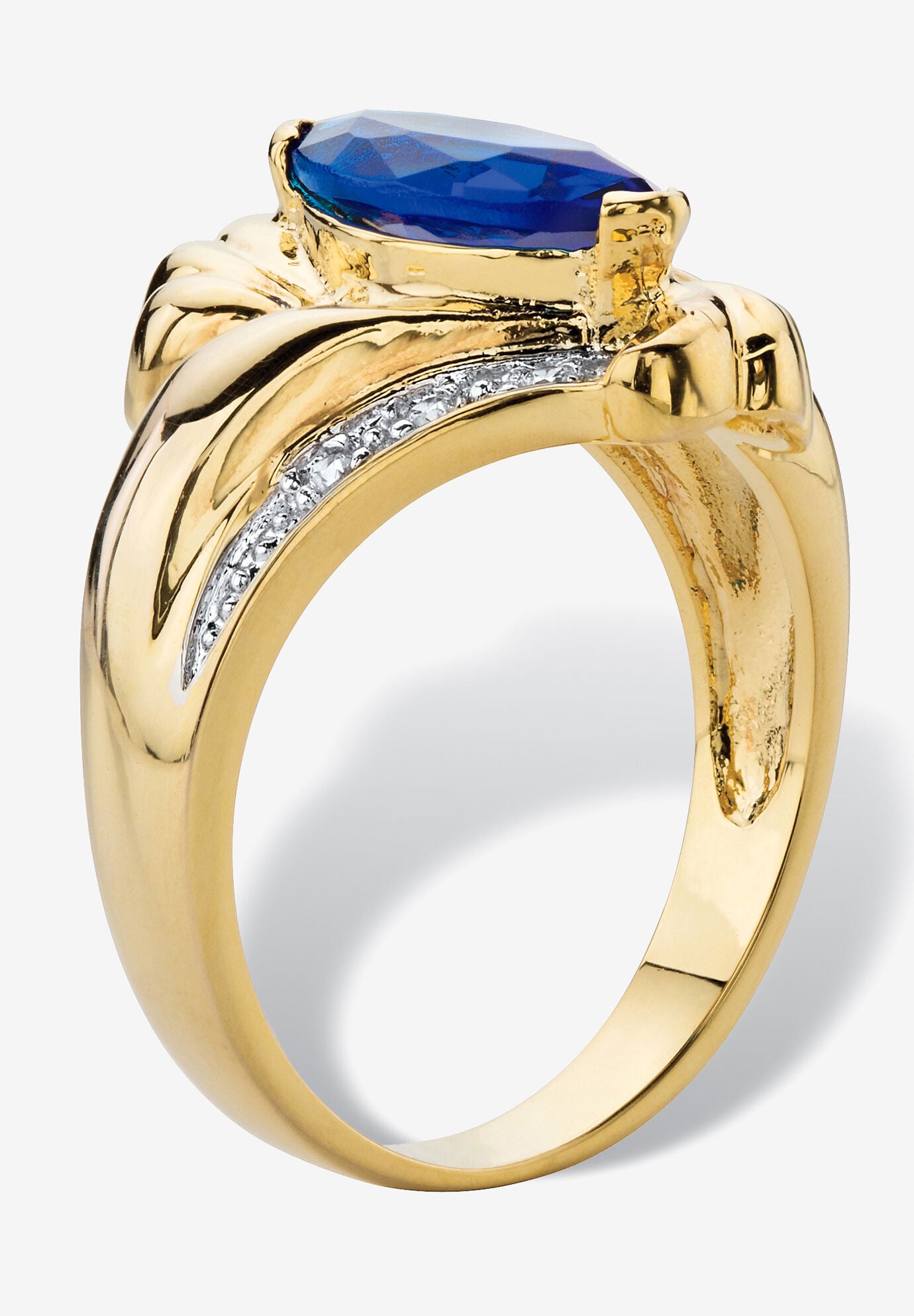 2.28 Cttw. Marquise-Cut Simulated Blue Sapphire And Cz Gold-Plated Ring, , on-hover image number 1