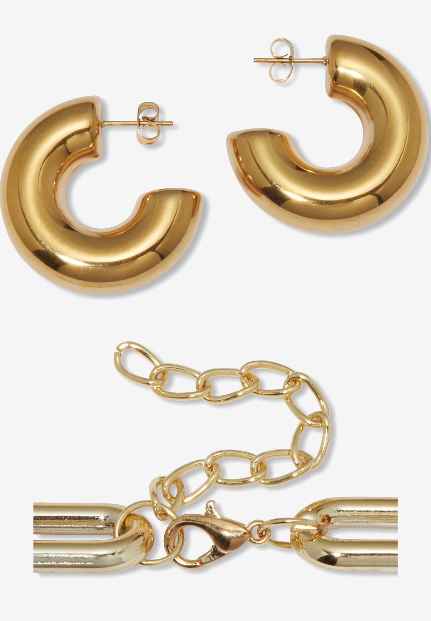 Acrylic Link Necklace Black and Gold Ion-Plated Stainless Steel Earrings Set, , alternate image number 6