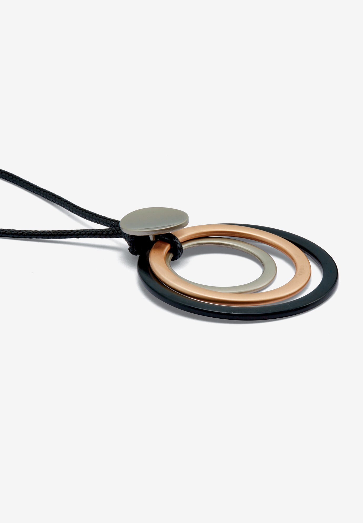 Goldtone Nested Circle Pendant Cord Necklace 30 Inch, , on-hover image number 1