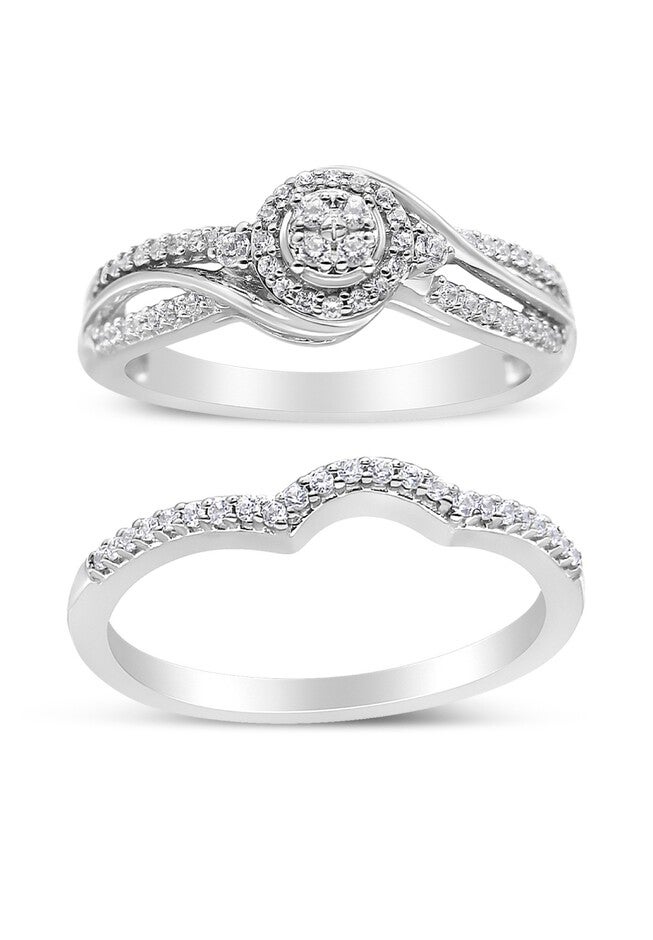 Silver 1/3 Cttw Composite Diamond Frame Bypass Bridal Set, SILVER, hi-res image number null