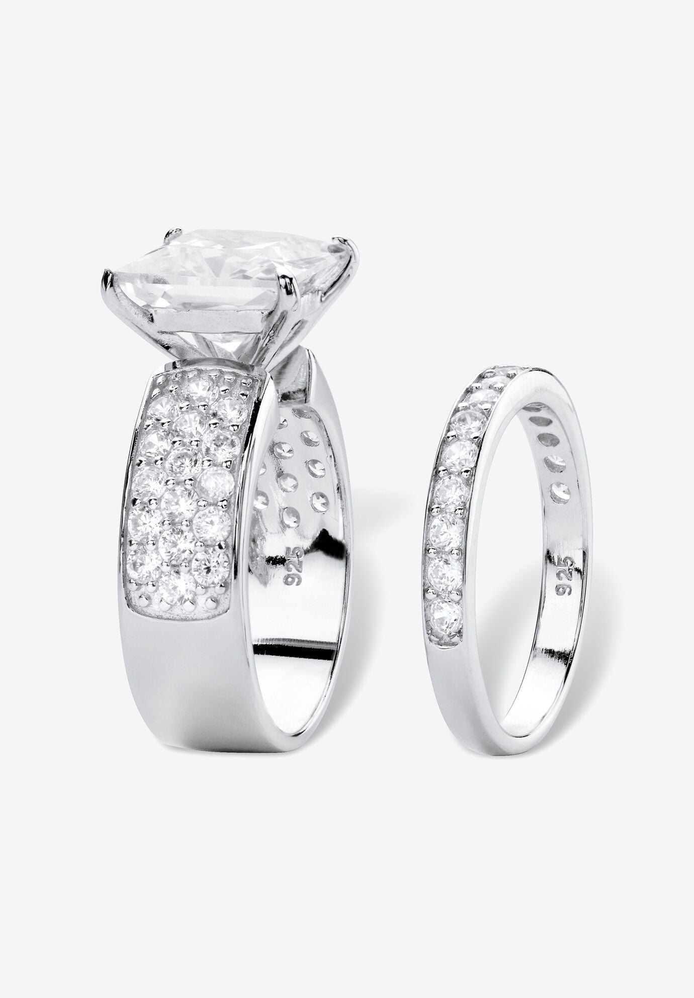 4.80 Tcw Cubic Zirconia Platinum-Plated Sterling Silver 2-Piece Bridal Ring Set, , on-hover image number 1