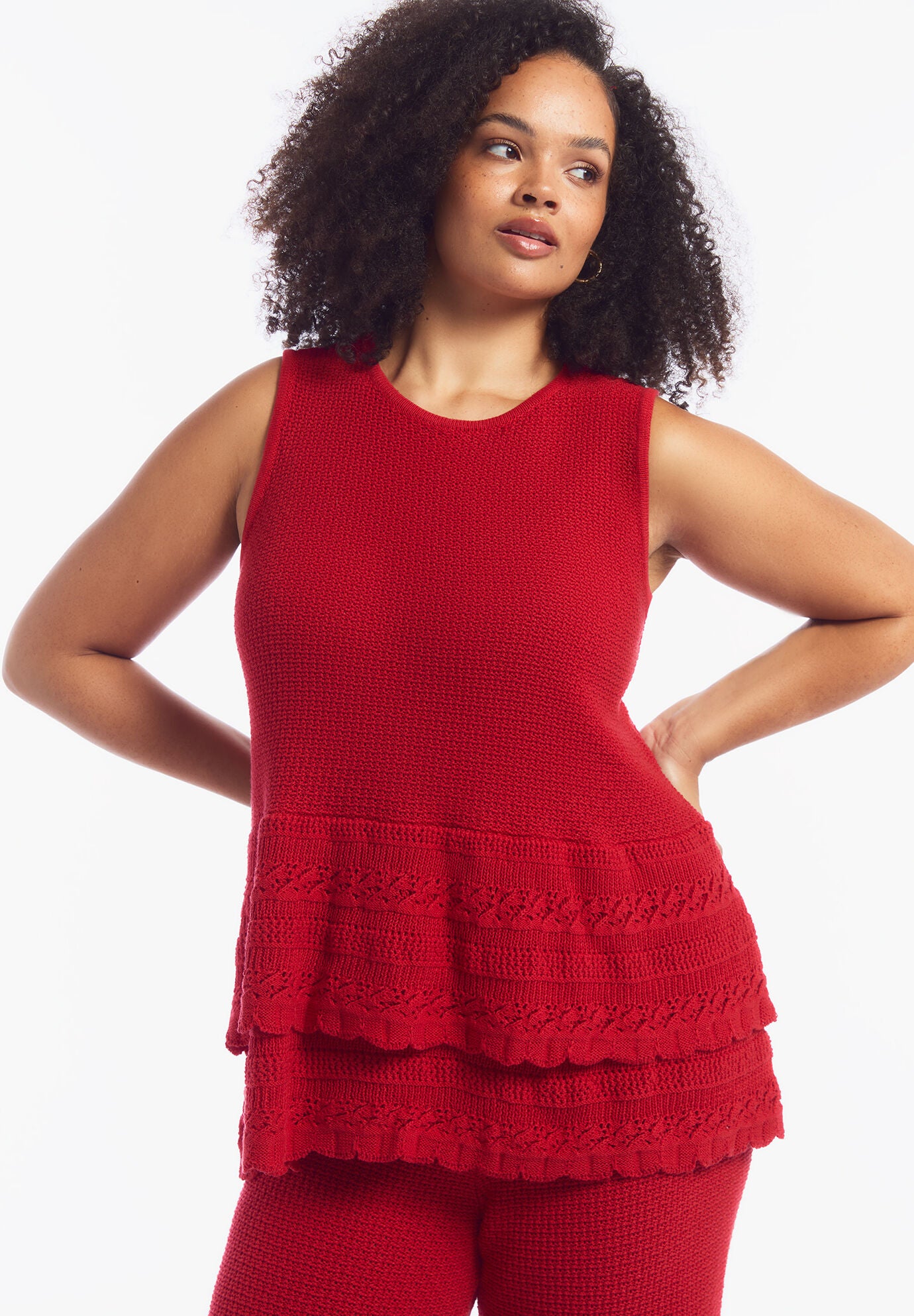 Ruffled-Hem Peplum Tank Top, SCARLET SMILE, on-hover image number 1