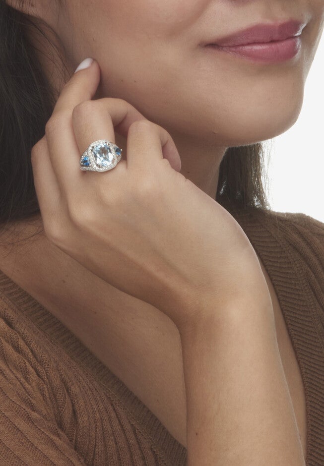 5.13 Tcw London Blue Topaz And Cz Halo Ring Platinum-Plated Sterling Silver, , alternate image number 3