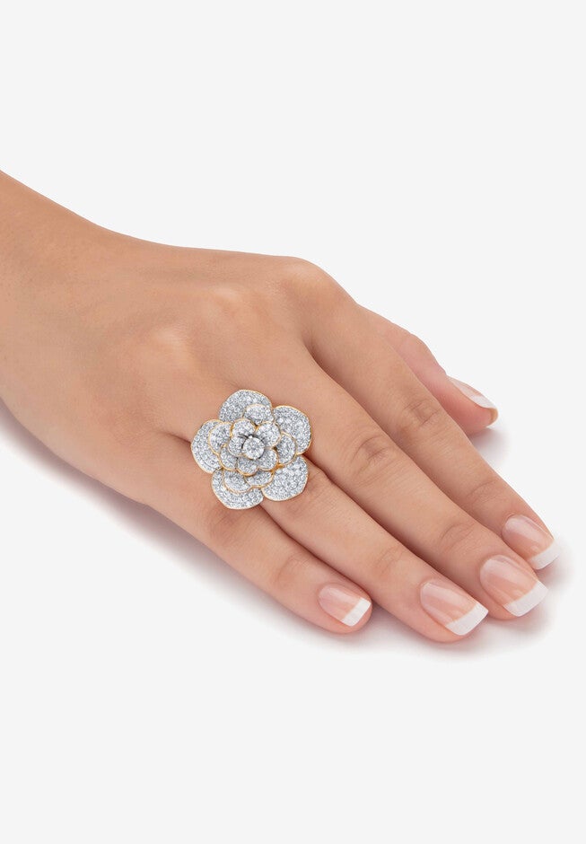 Yellow Gold-Plated Round Rose Ring, , alternate image number 2