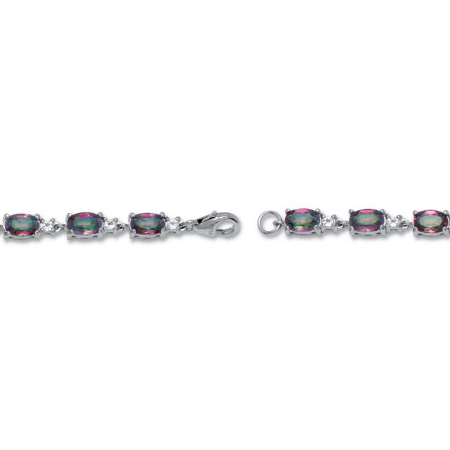 9.76 TCW Oval Cut Genuine Mystic Fire Topaz Sterling Silver Bracelet, GREEN, on-hover image number 1