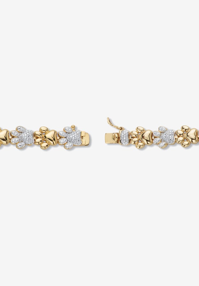 Diamond Accent 18K Gold-Plated Two-Tone Paw Print Bracelet 7.5 inches, , on-hover image number null