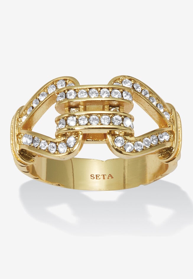 Round Crystal 14K Yellow Gold-Plated Link Ring | Avenue