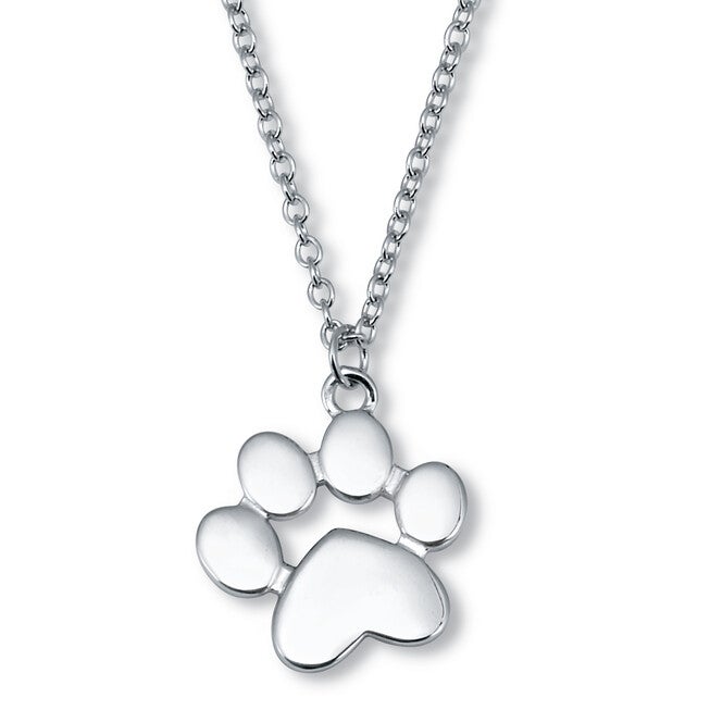 Sterling Silver Paw Print Drop Necklace 16-inch length plus 2-inch extension, SILVER, hi-res image number null